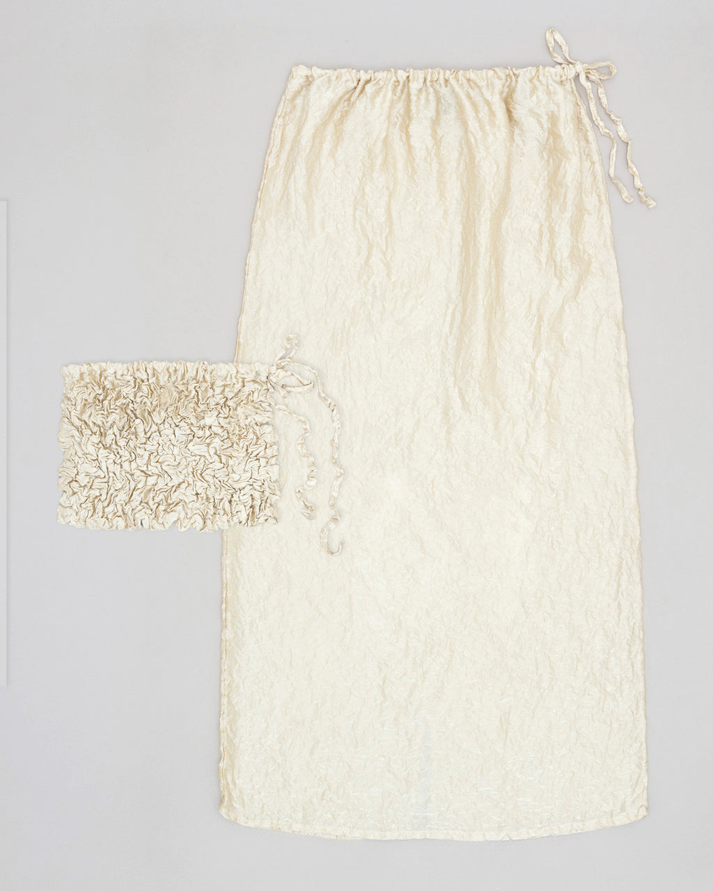 Crumpled Satin Silk Bustier and Long Skirt