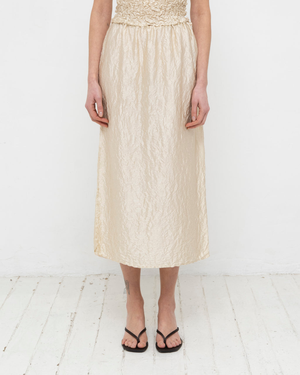 Crumpled Satin Silk Long Skirt
