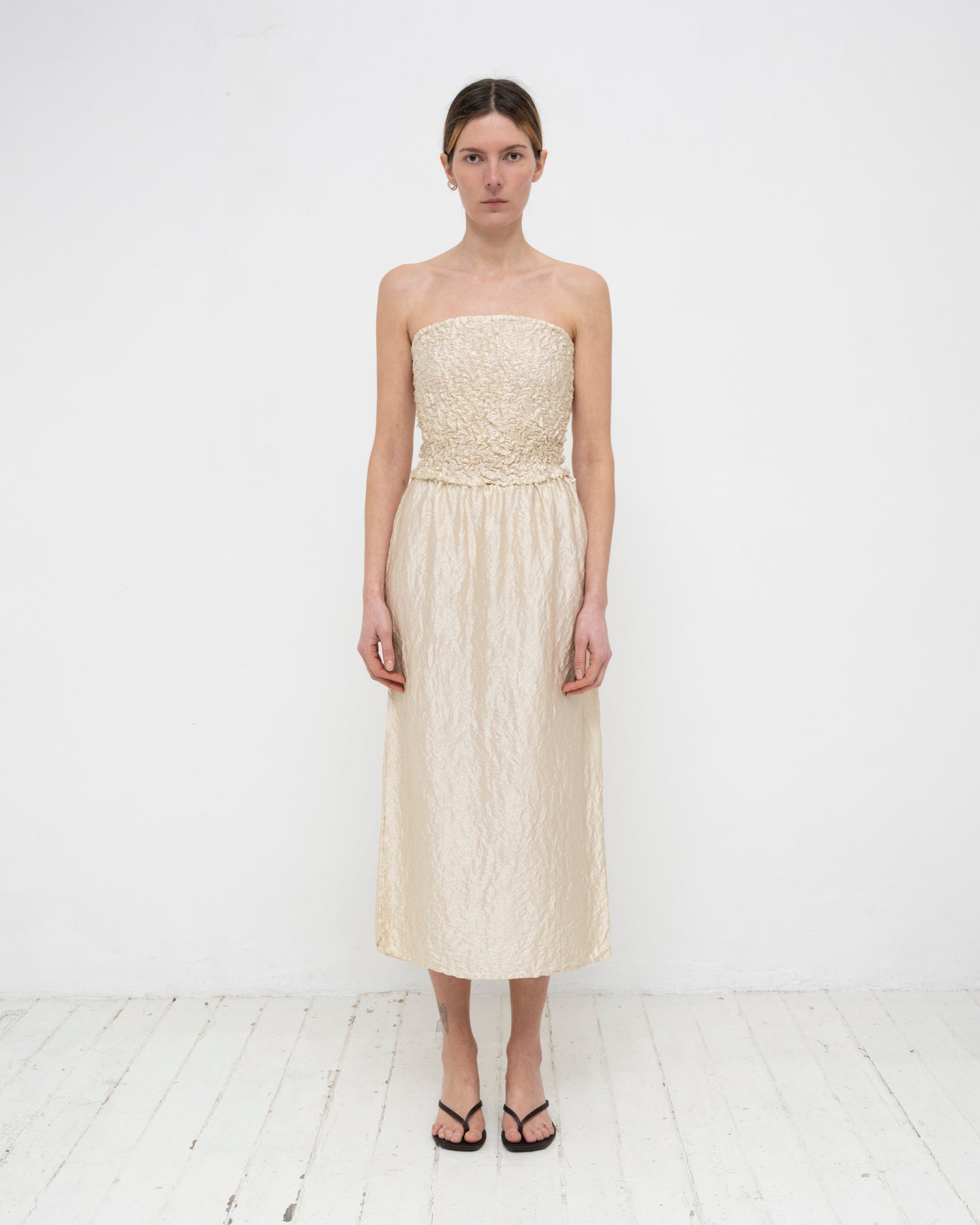 Crumpled Satin Silk Long Skirt