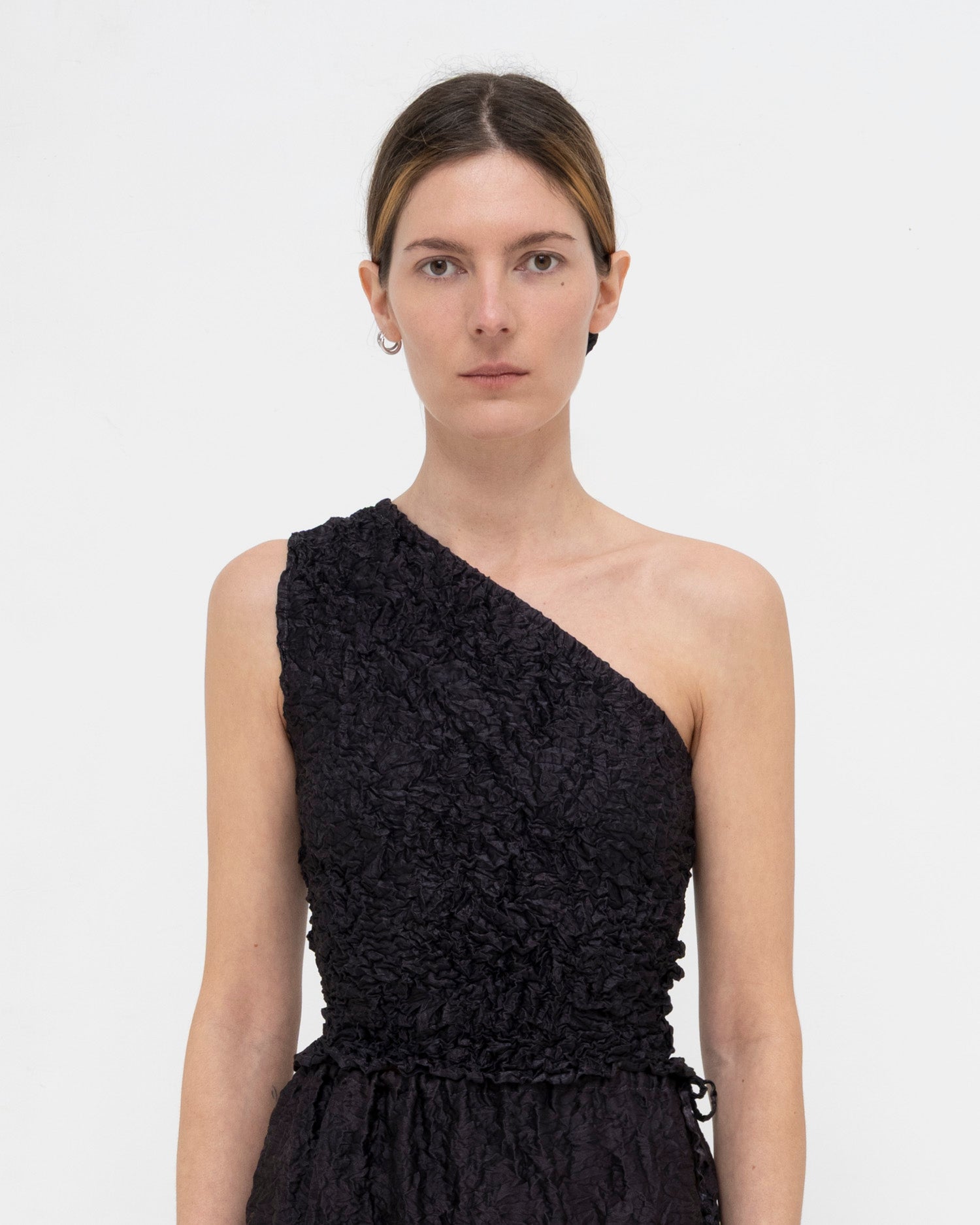 Crumpled Satin Silk One-shoulder Top