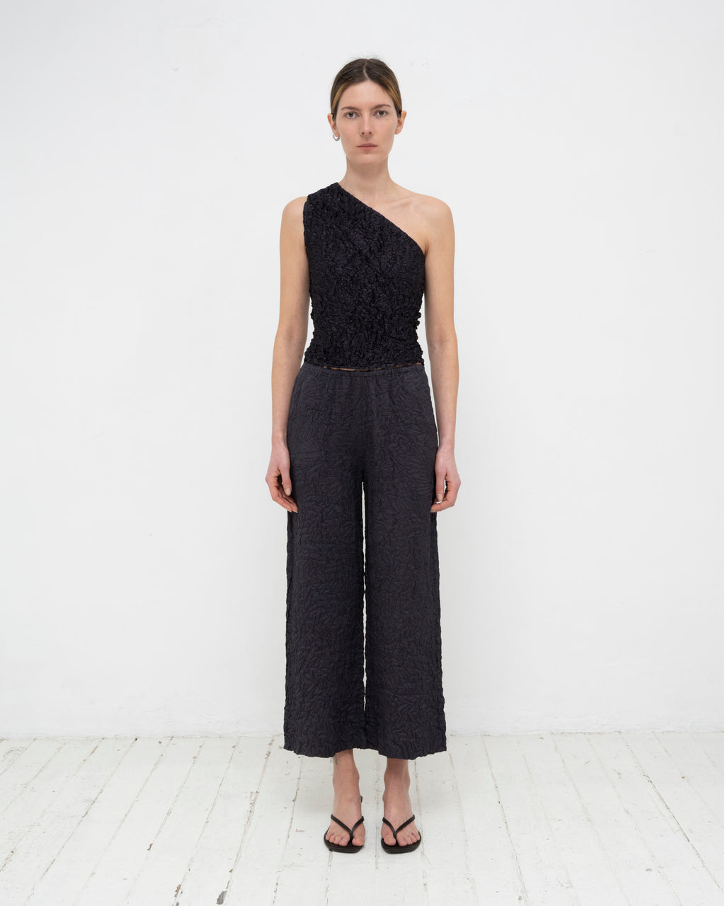 Crumpled Satin Silk One-shoulder Top