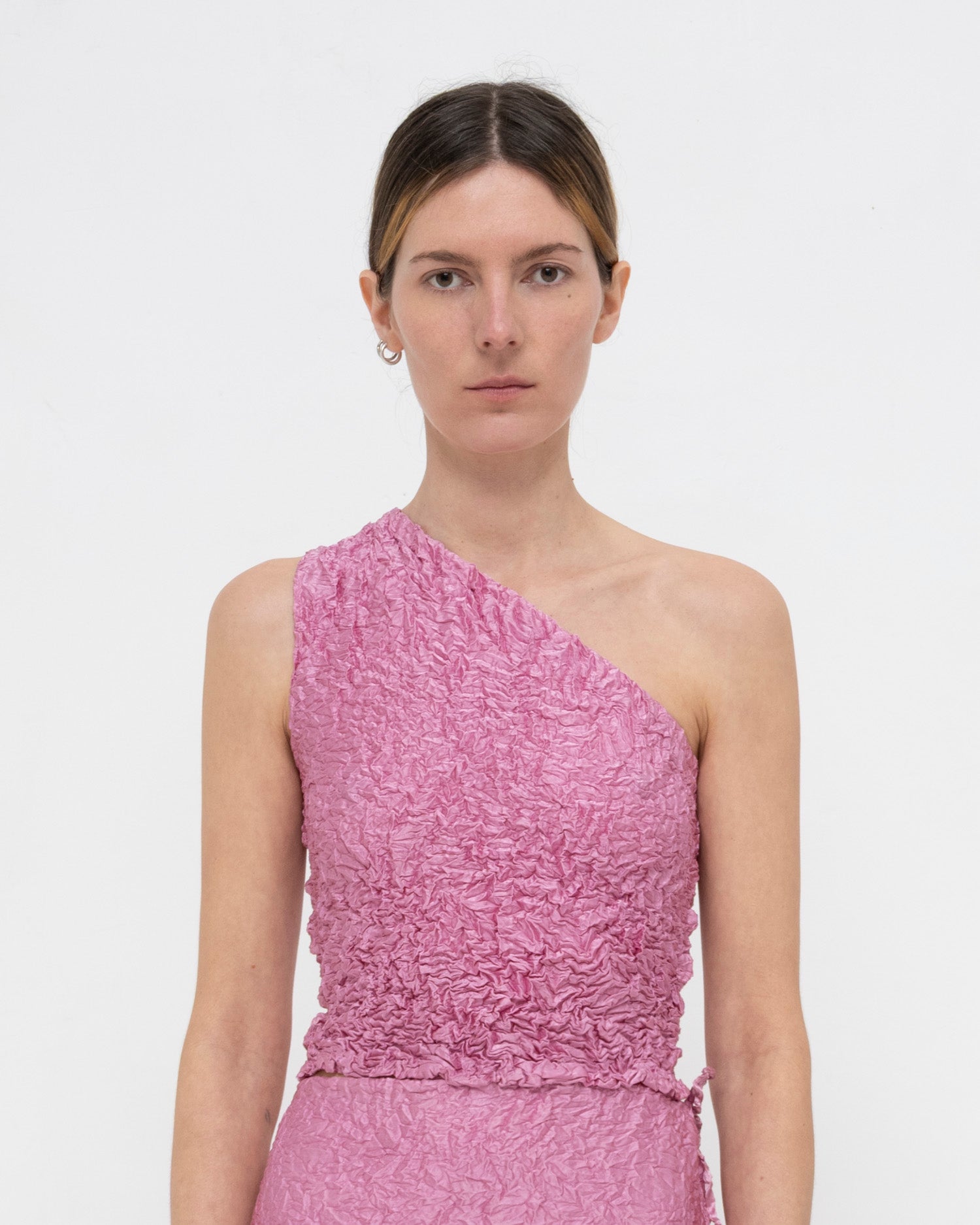 Crumpled Satin Silk One-shoulder Top