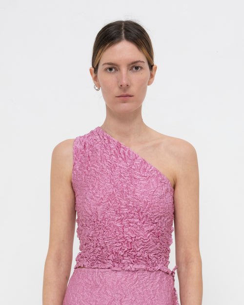 Crumpled Satin Silk One-shoulder Top