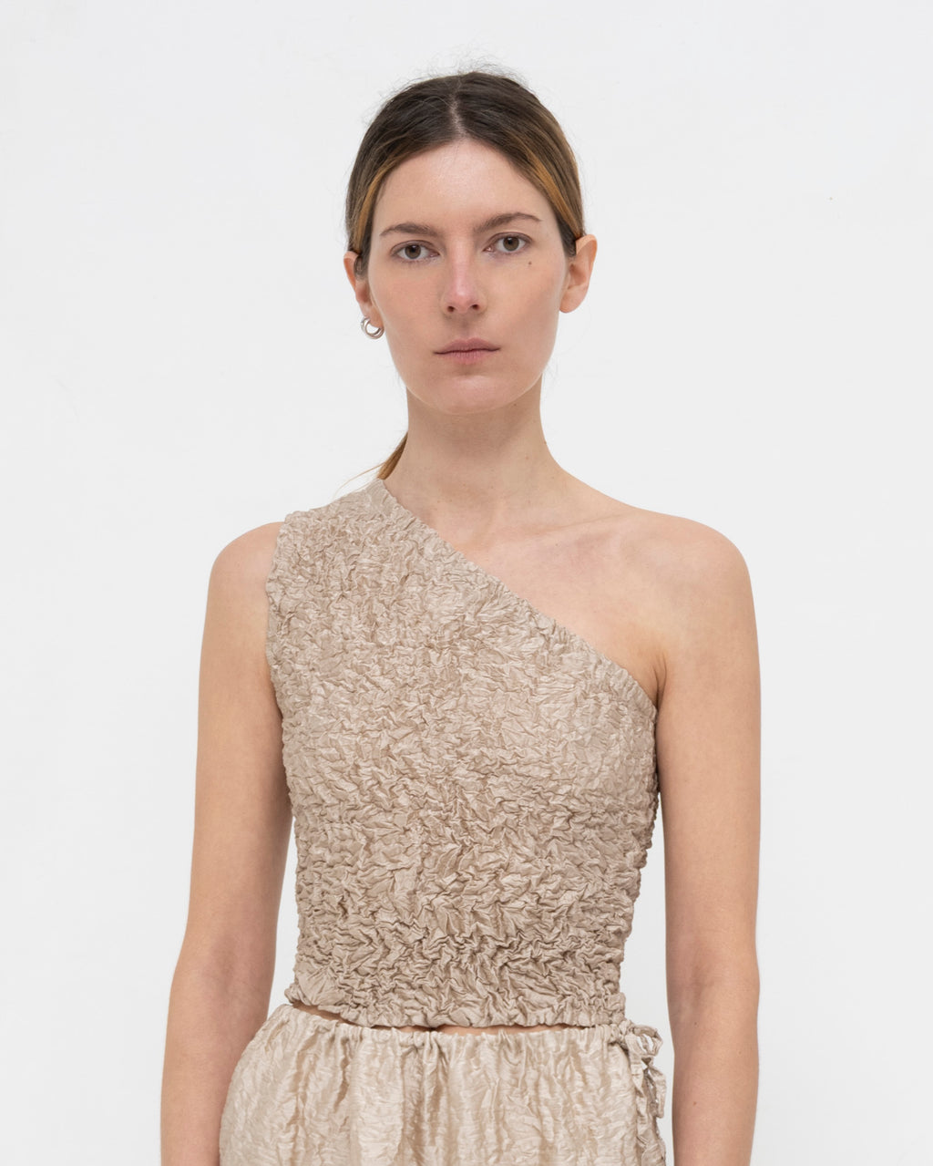 Crumpled Satin Silk One-shoulder Top