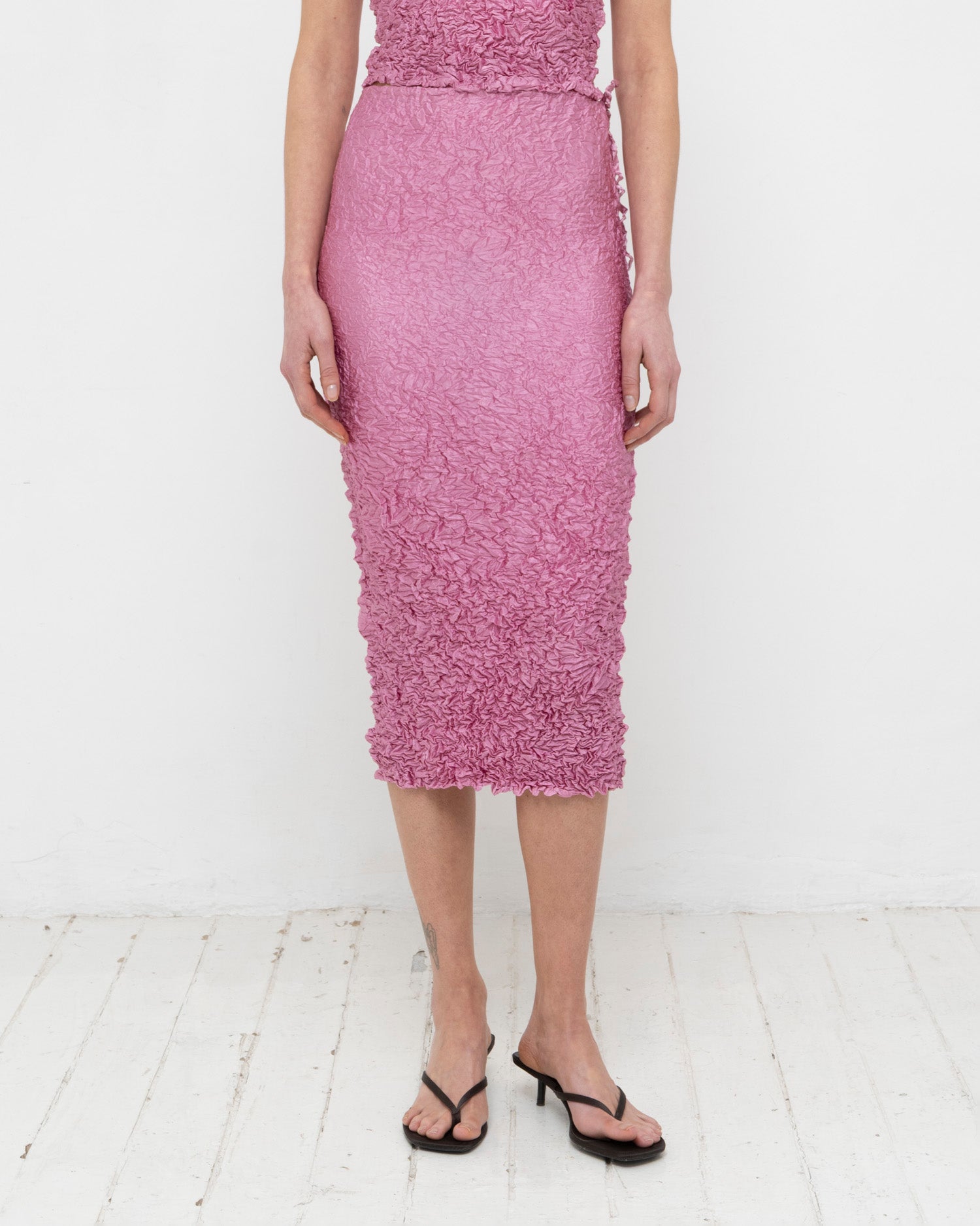 Crumpled Satin Silk Pencil Skirt