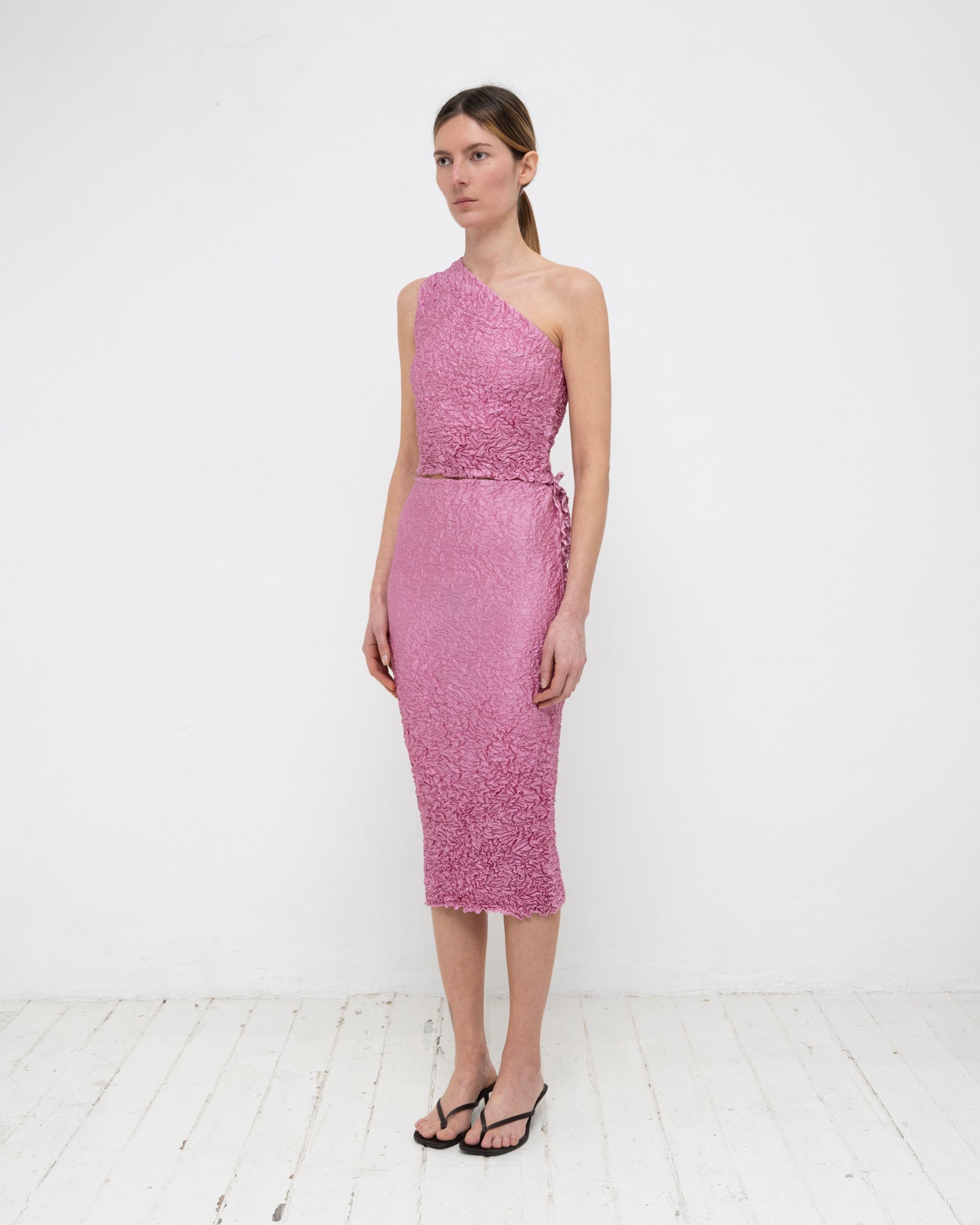 Crumpled Satin Silk Pencil Skirt