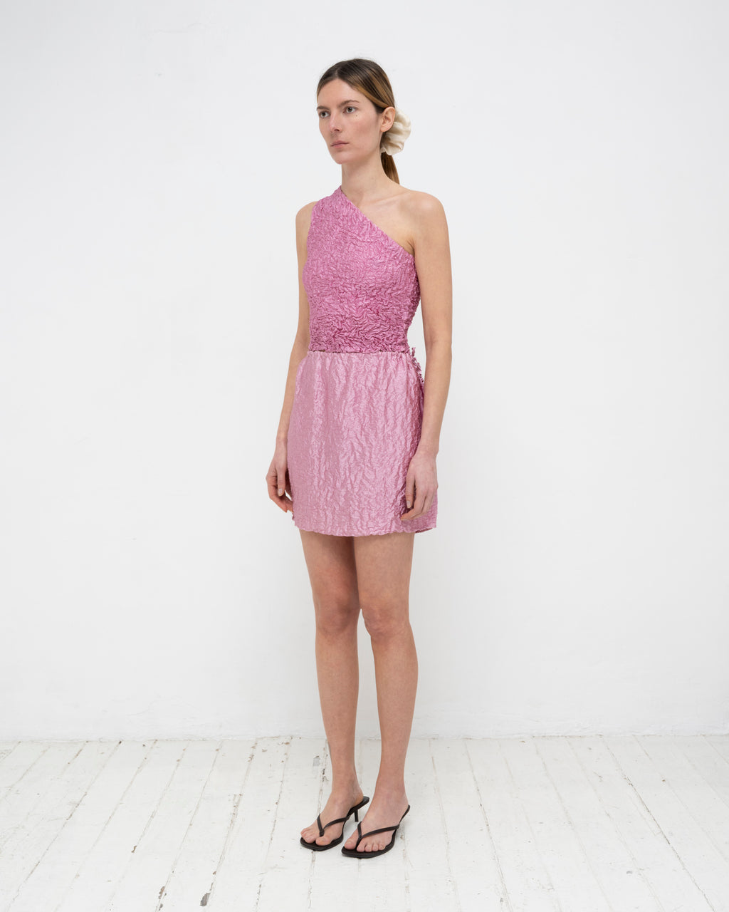 Crumpled Satin Silk Short Skirt