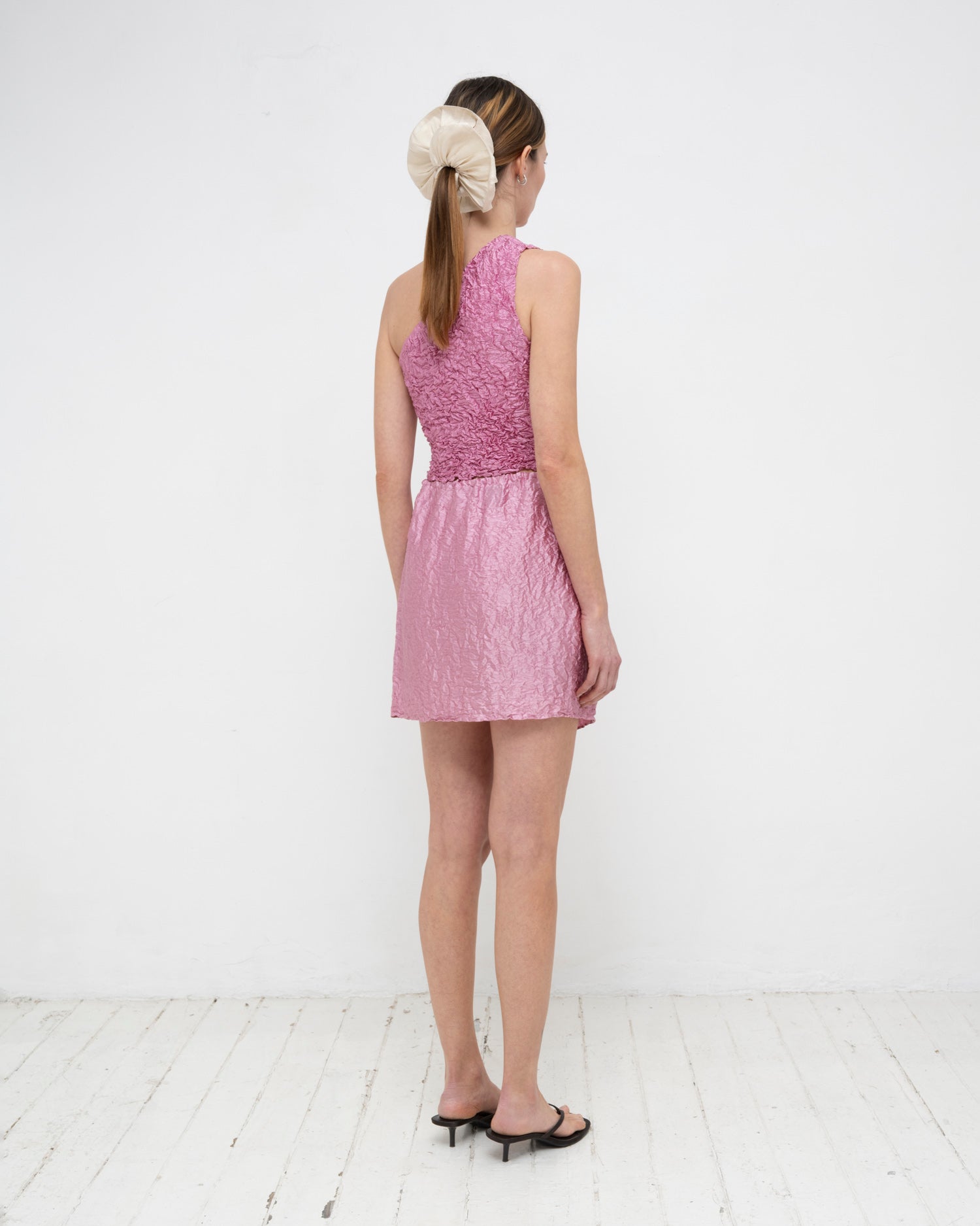 Crumpled Satin Silk Short Skirt