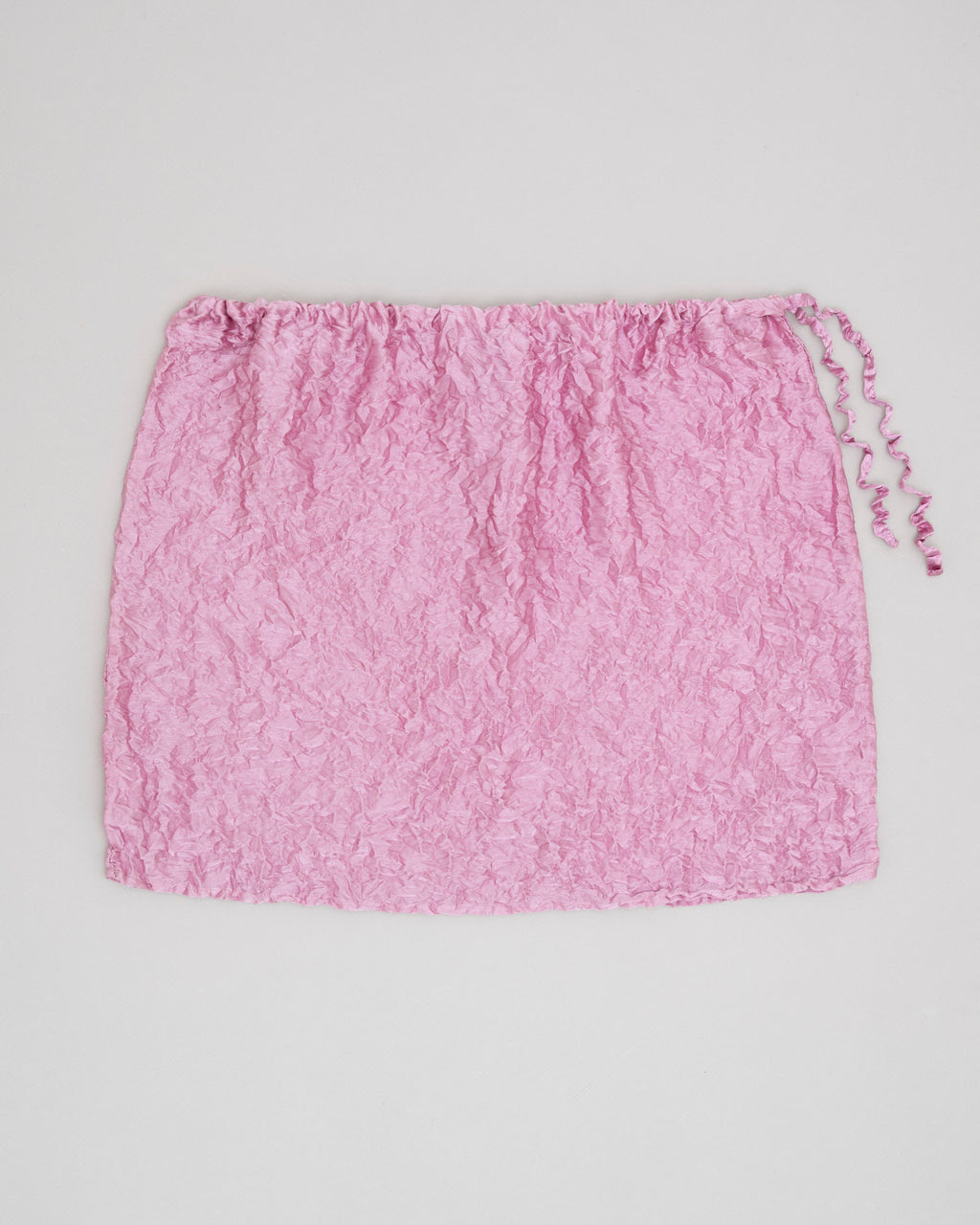 Crumpled Satin Silk One-shoulder Top and Short Skirt