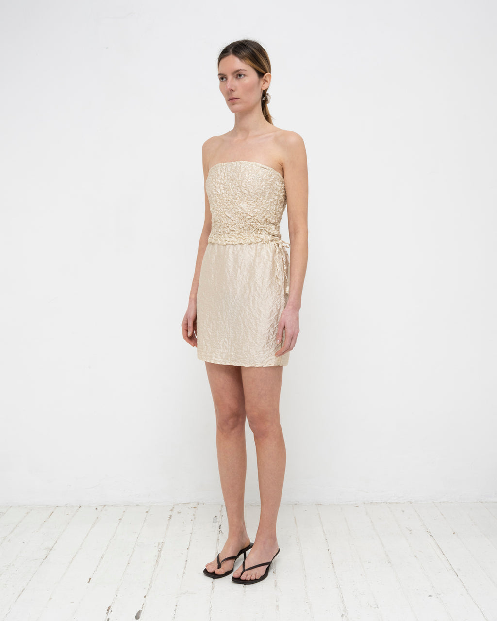 Crumpled Satin Silk Short Skirt