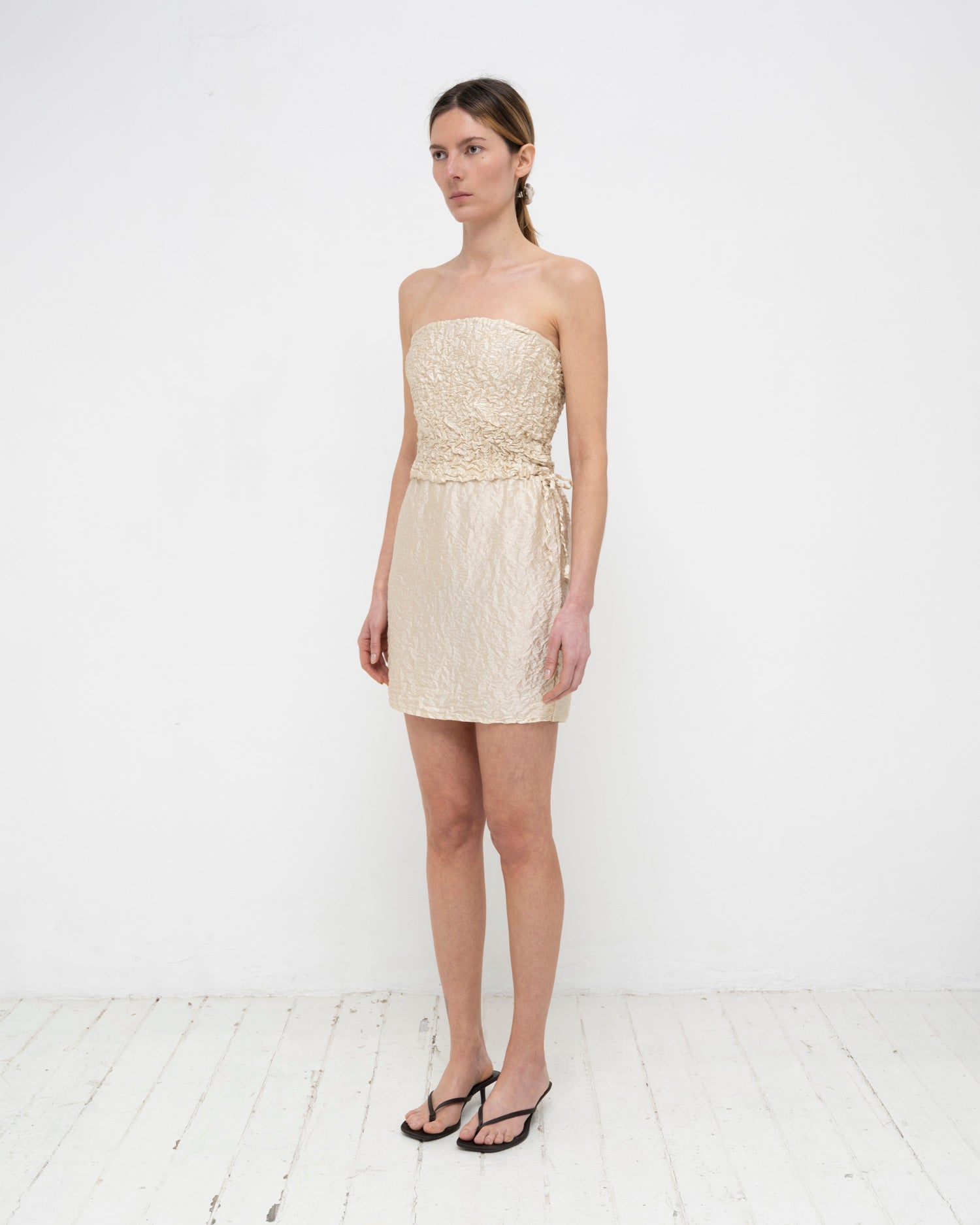 Crumpled Satin Silk Short Skirt
