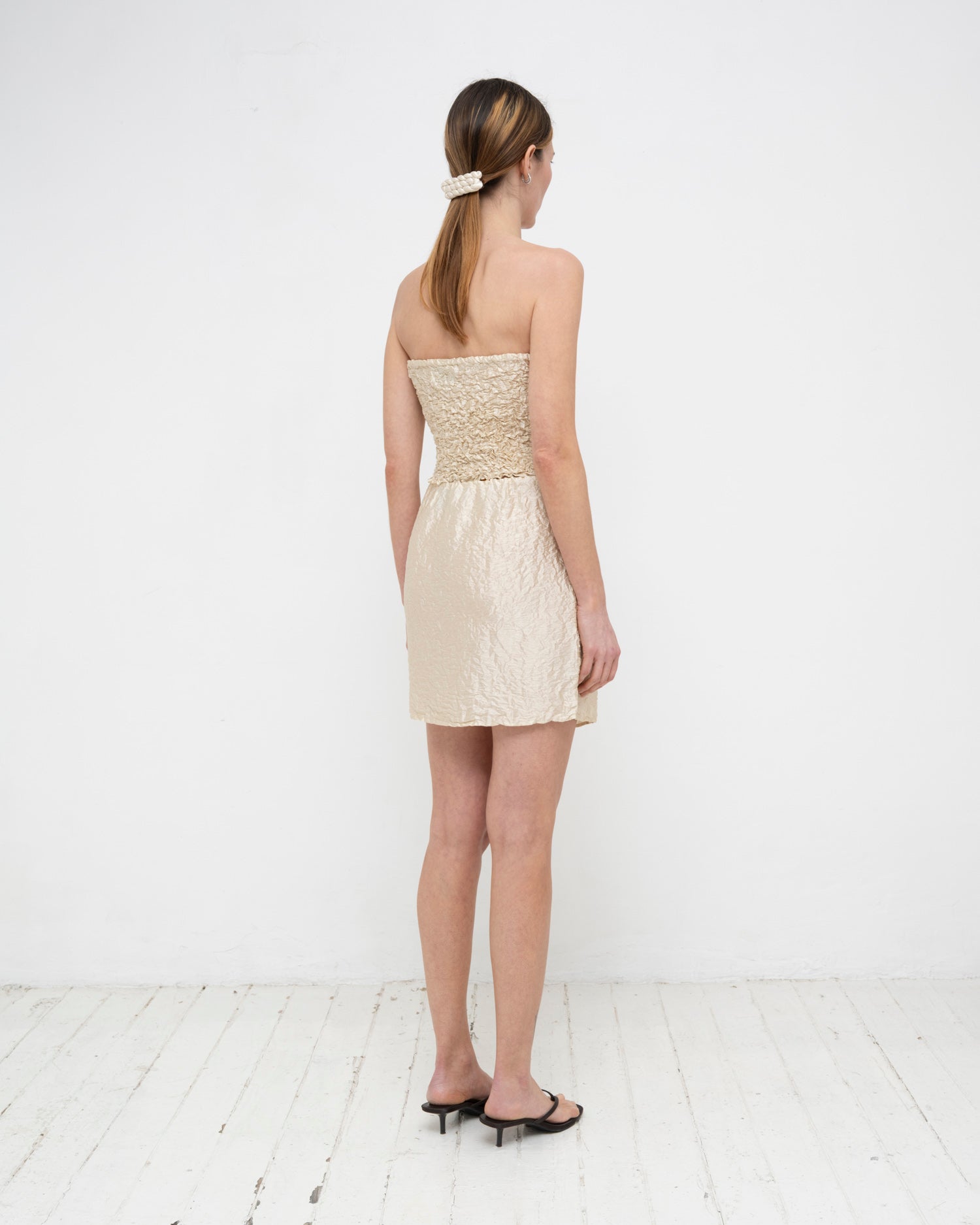 Crumpled Satin Silk Short Skirt