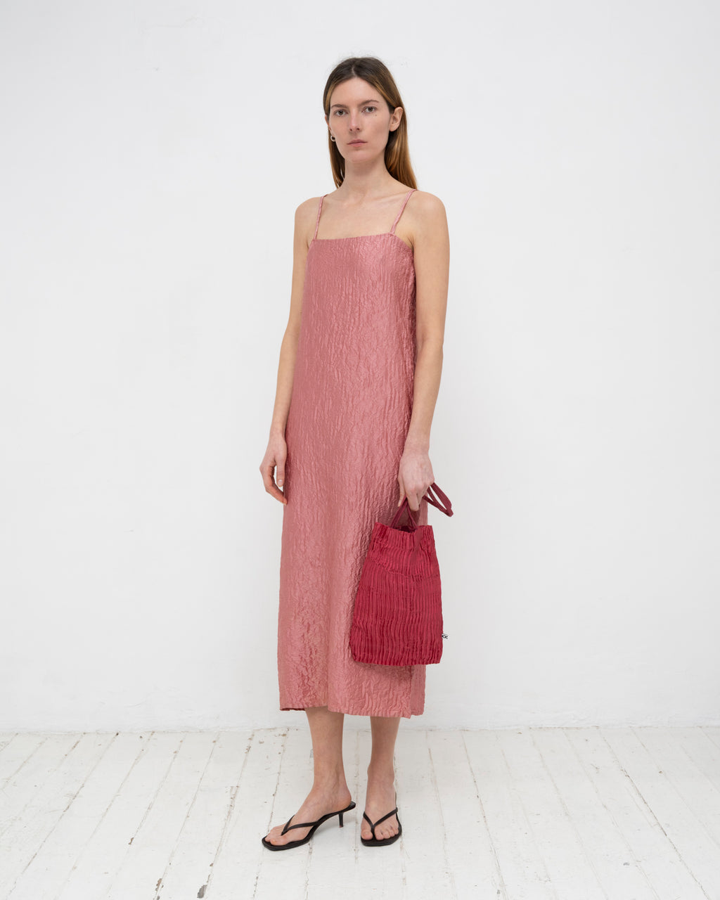Crumpled Satin Silk Slip Dress