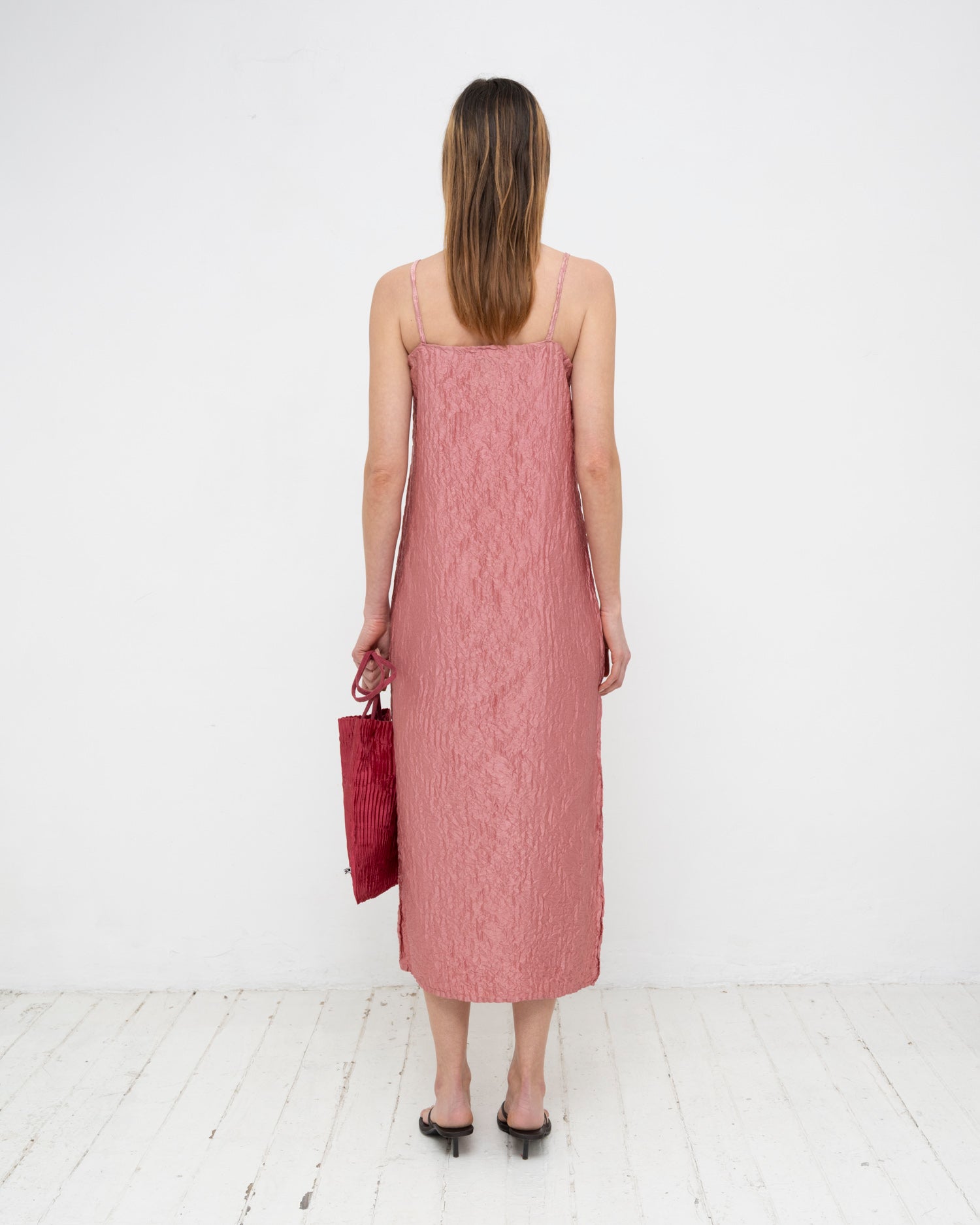 Crumpled Satin Silk Slip Dress