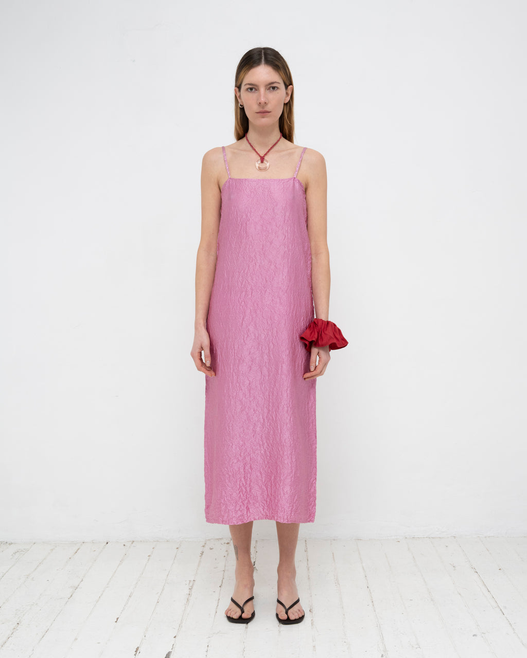 Crumpled Satin Silk Slip Dress