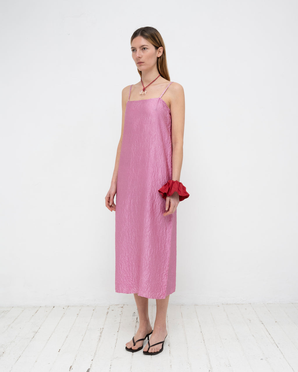 Crumpled Satin Silk Slip Dress