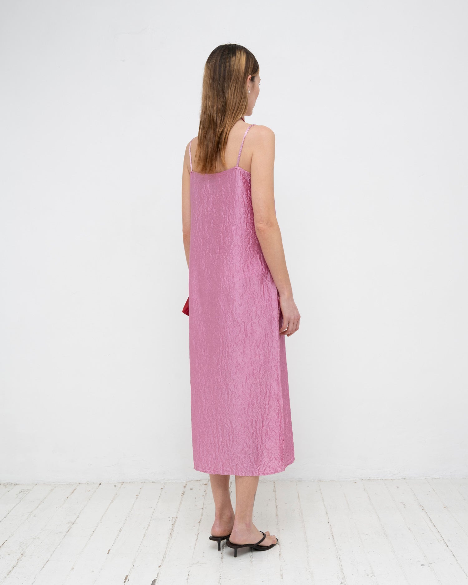 Crumpled Satin Silk Slip Dress
