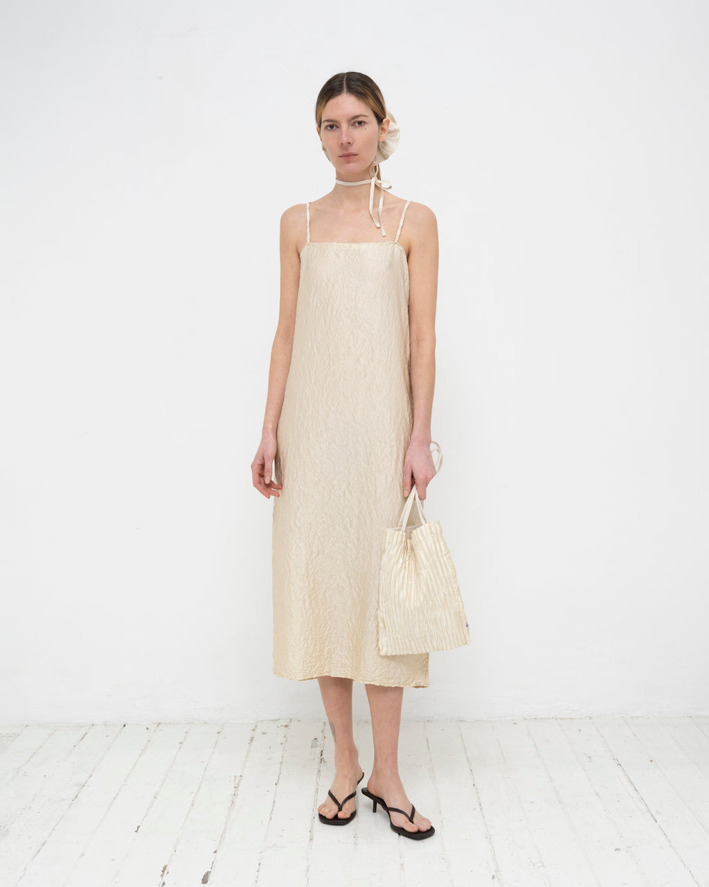 Crumpled Satin Silk Slip Dress