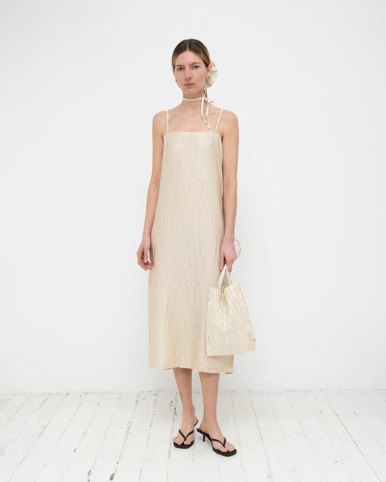 Crumpled Satin Silk Slip Dress