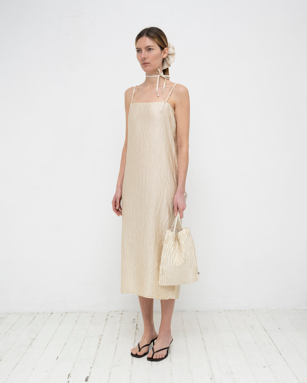 Crumpled Satin Silk Slip Dress