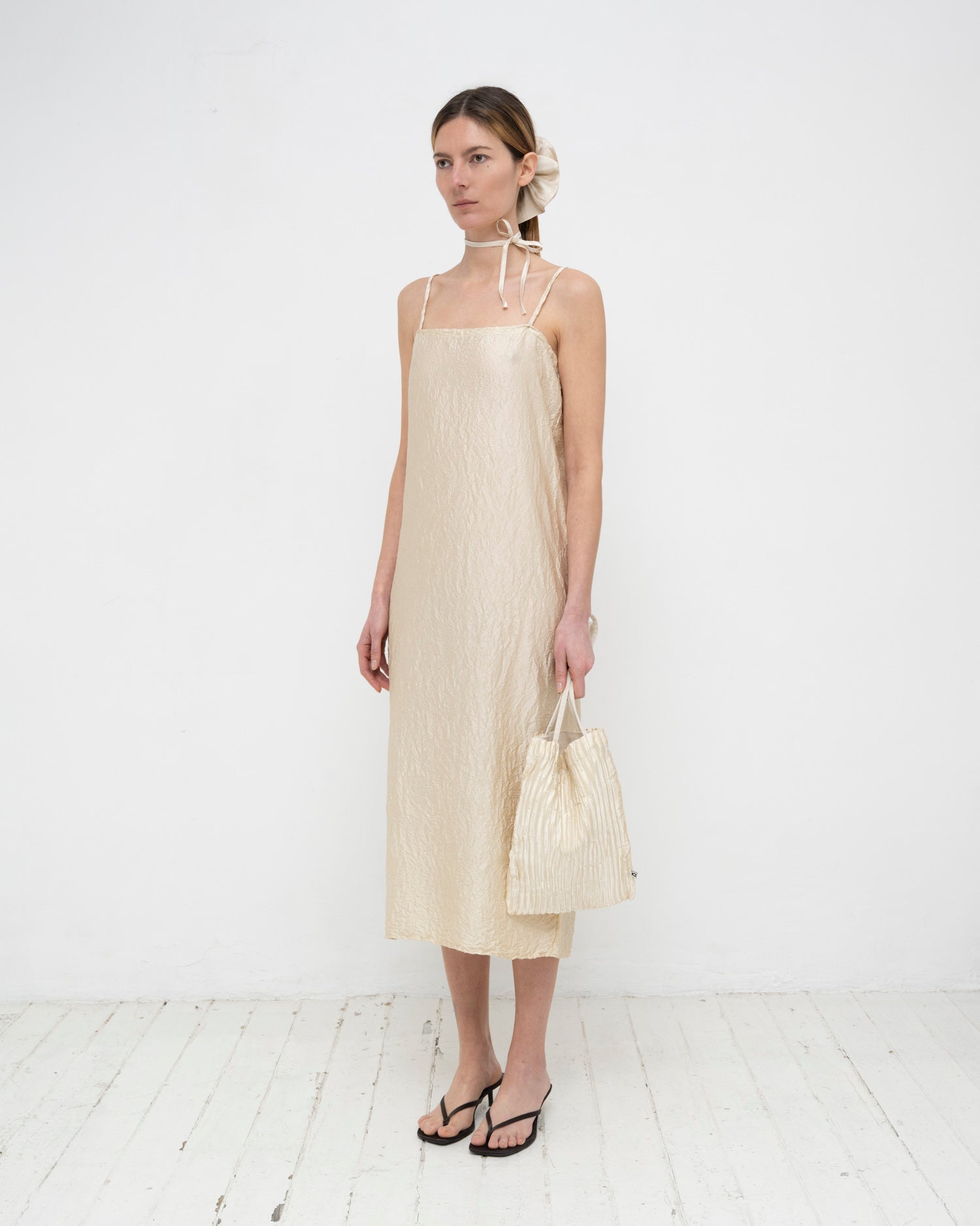 Crumpled Satin Silk Slip Dress