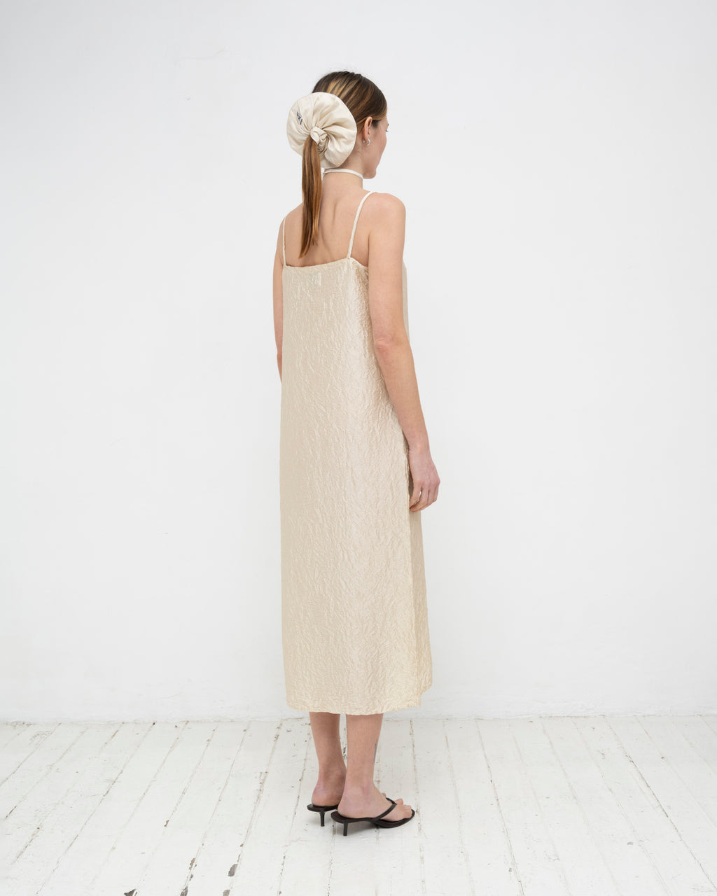 Crumpled Satin Silk Slip Dress
