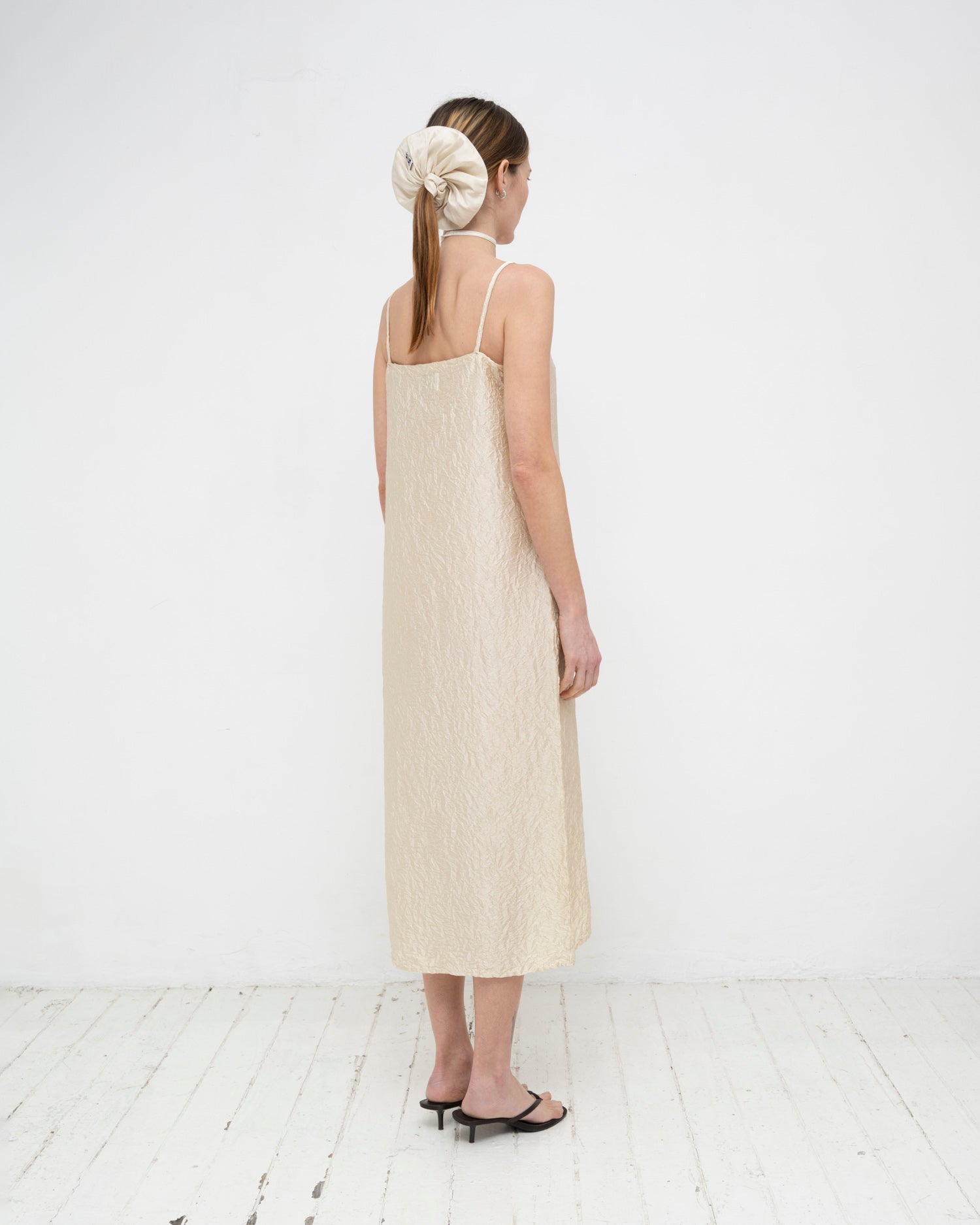 Crumpled Satin Silk Slip Dress