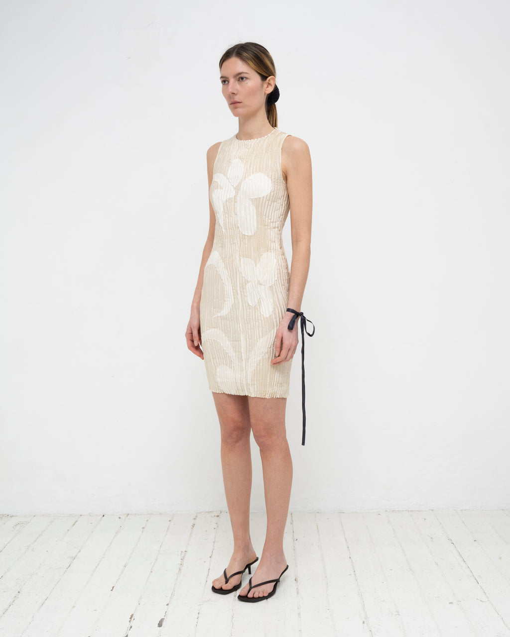 Plissé Satin Silk Appliqué Tank Short Dress