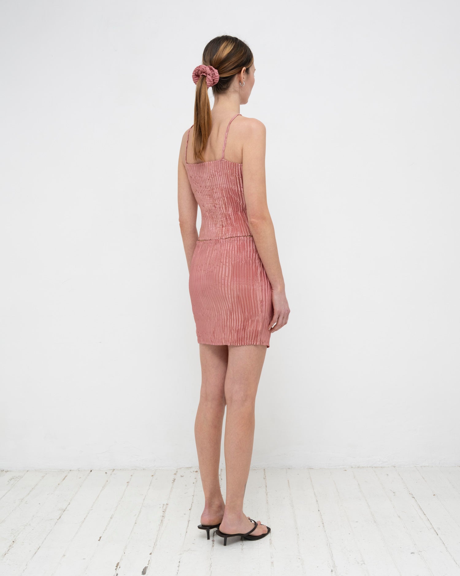 Plissé Satin Silk Cami Top and Short Skirt