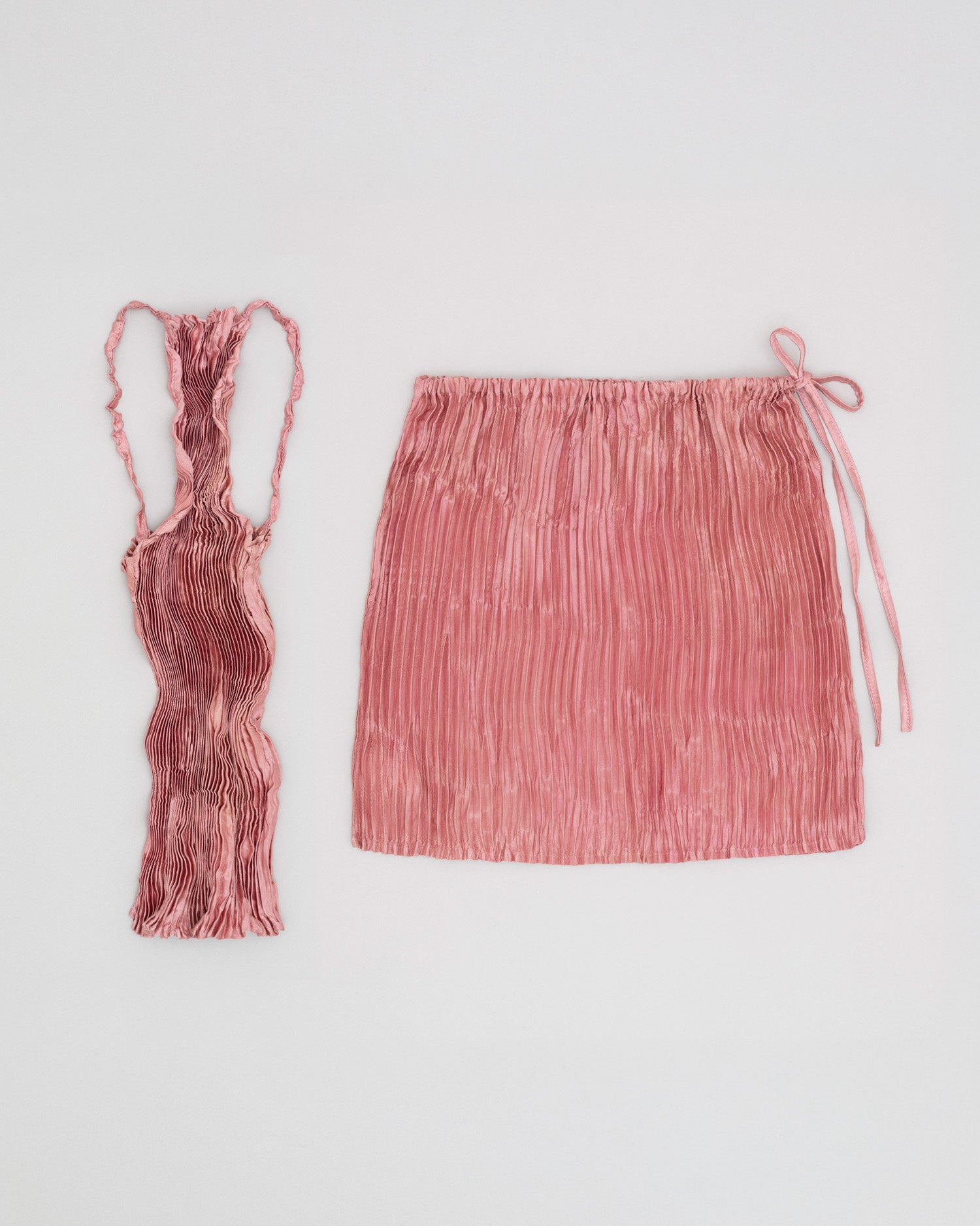 Plissé Satin Silk Cami Top and Short Skirt