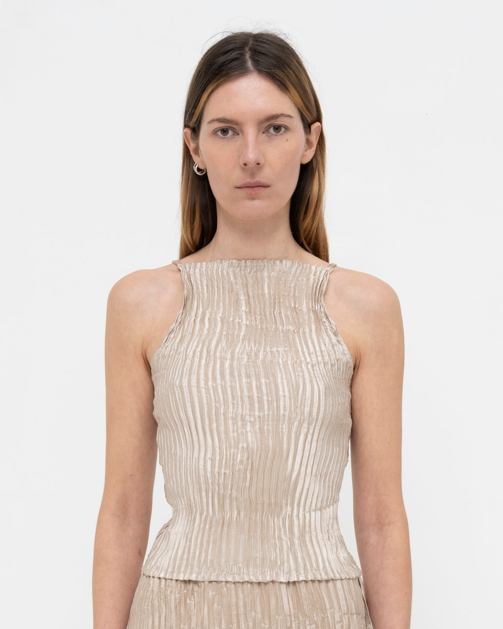 Plissé Satin Silk Cami Top