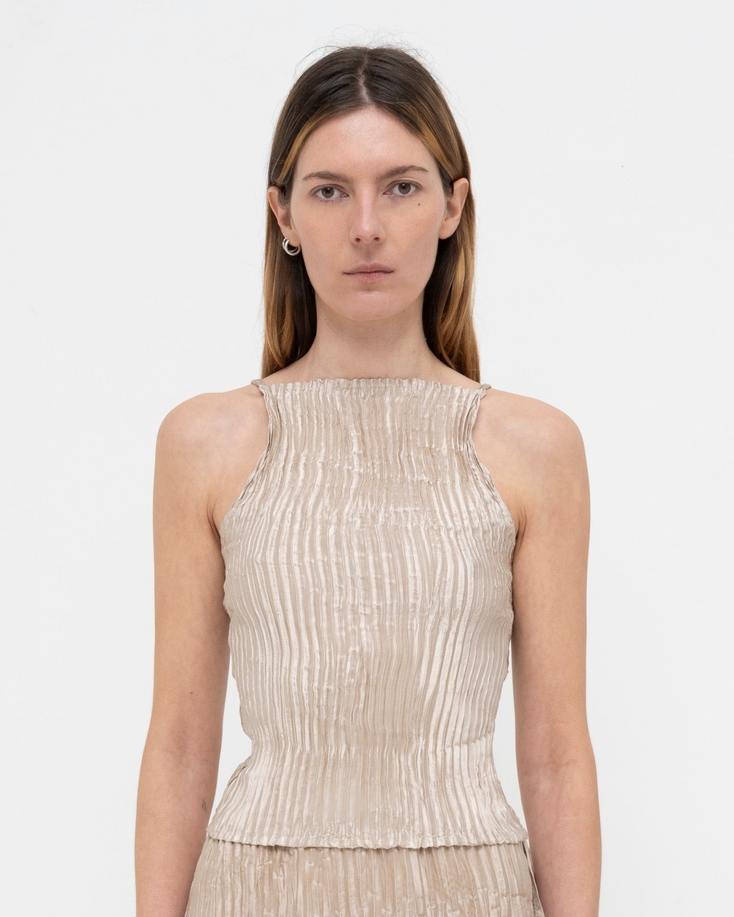 Plissé Satin Silk Cami Top