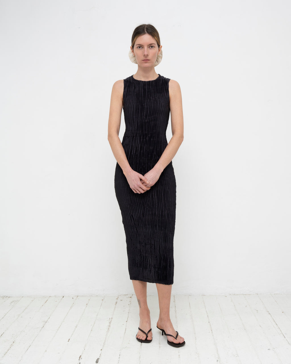 Plissé Satin Silk Tank Long Dress