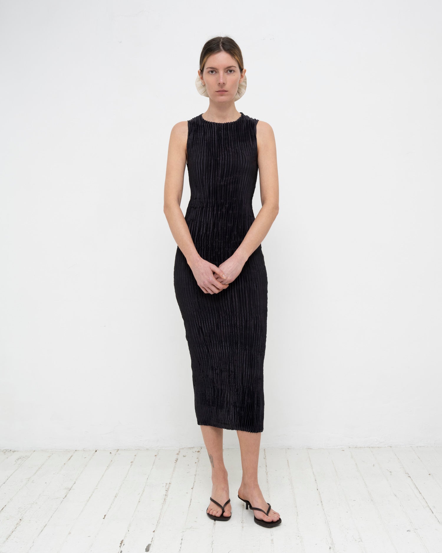 Plissé Satin Silk Tank Long Dress