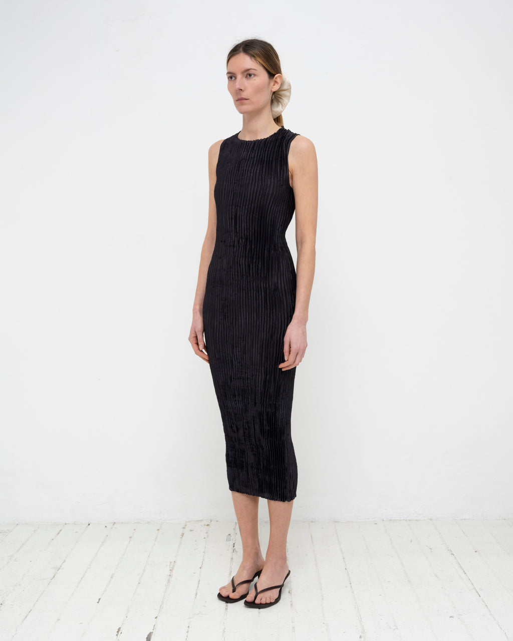 Plissé Satin Silk Tank Long Dress