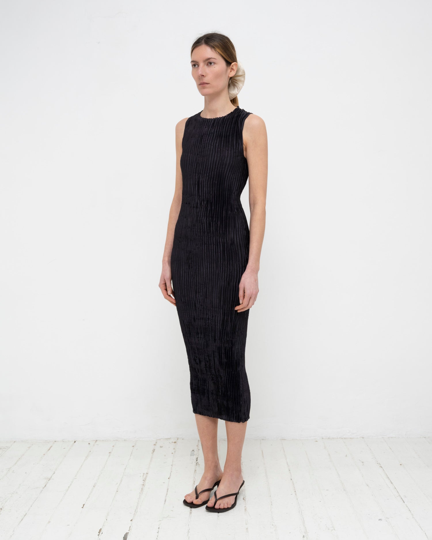 Plissé Satin Silk Tank Long Dress