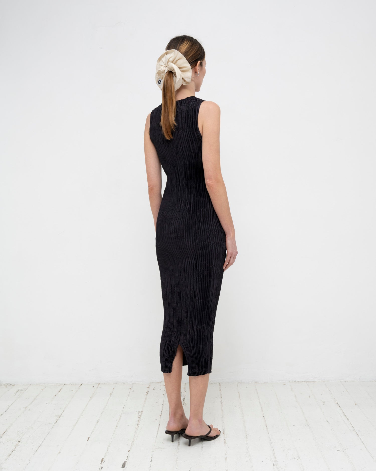 Plissé Satin Silk Tank Long Dress