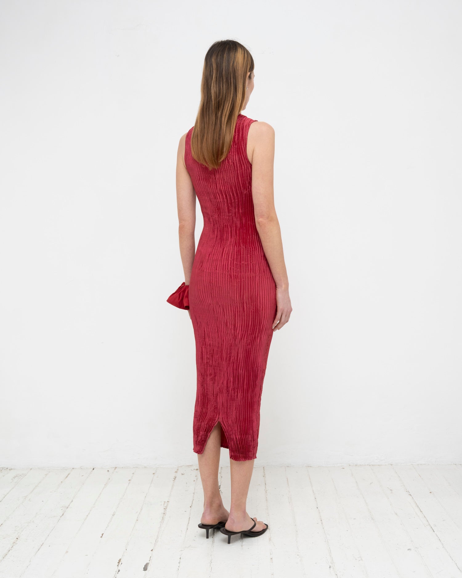 Plissé Satin Silk Tank Long Dress