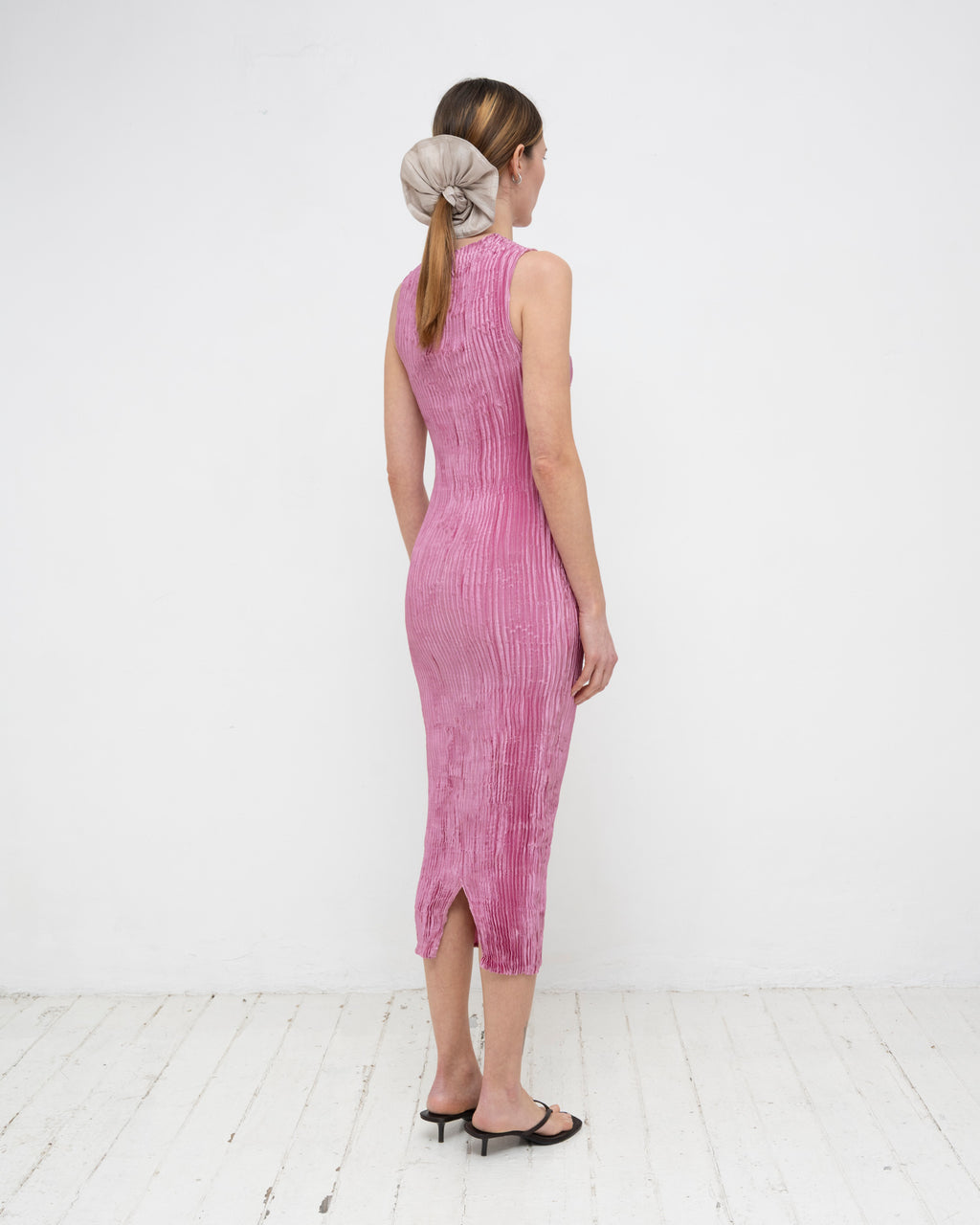 Plissé Satin Silk Tank Long Dress