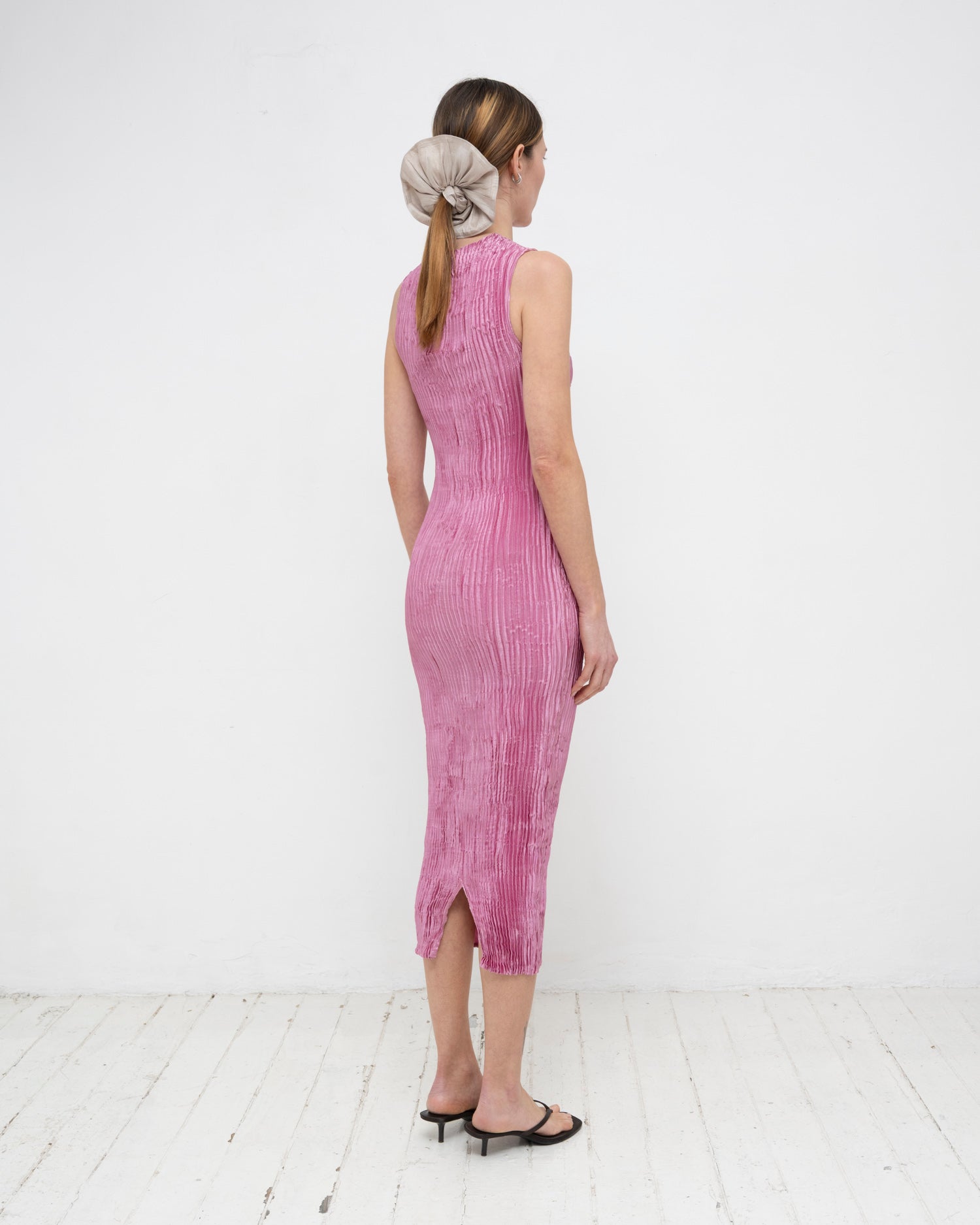 Plissé Satin Silk Tank Long Dress