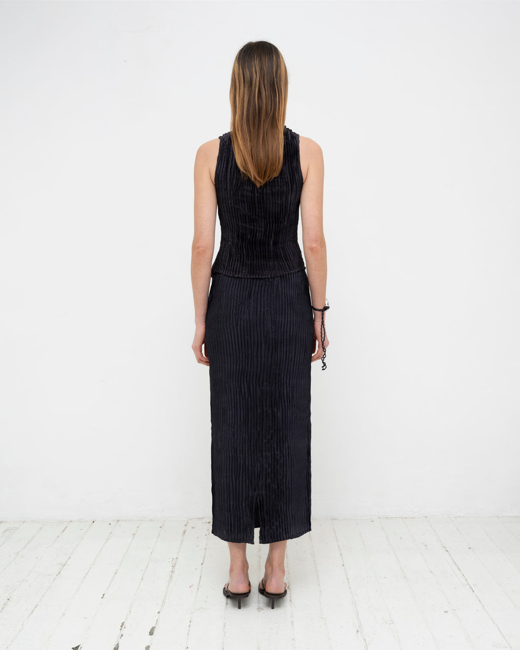 Plissé Satin Silk Long Skirt