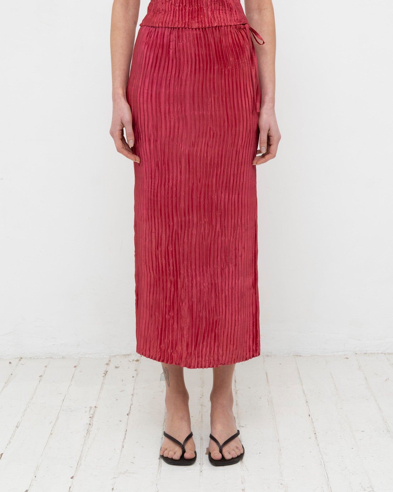 Plissé Satin Silk Long Skirt