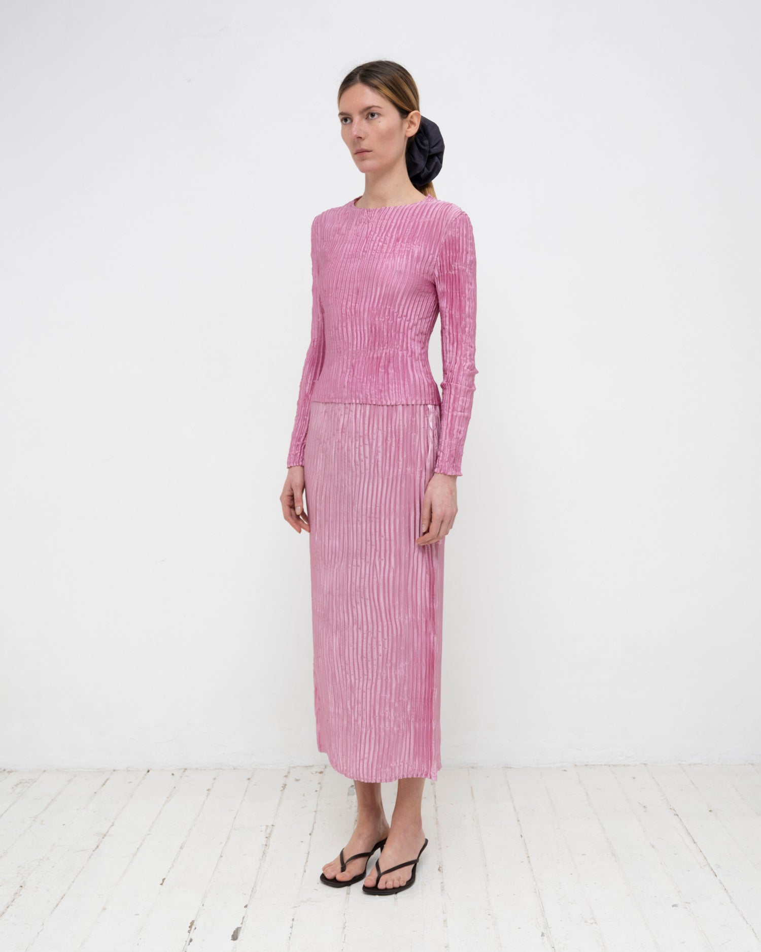 Plissé Satin Silk Long Skirt