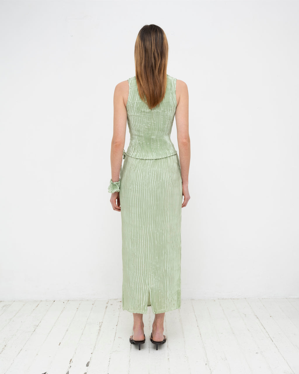 Plissé Satin Silk Long Skirt