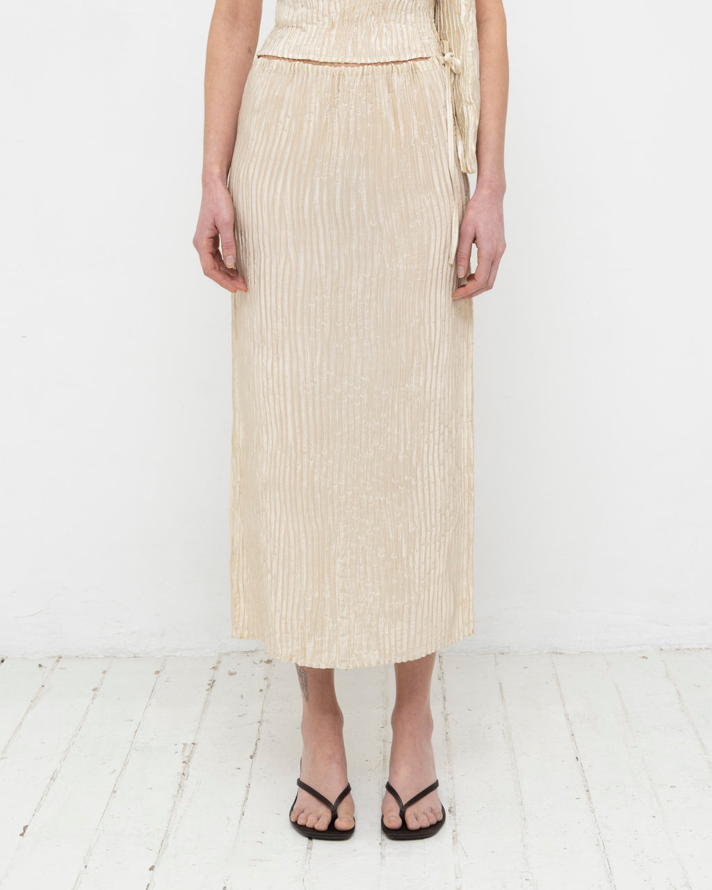 Plissé Satin Silk Long Skirt