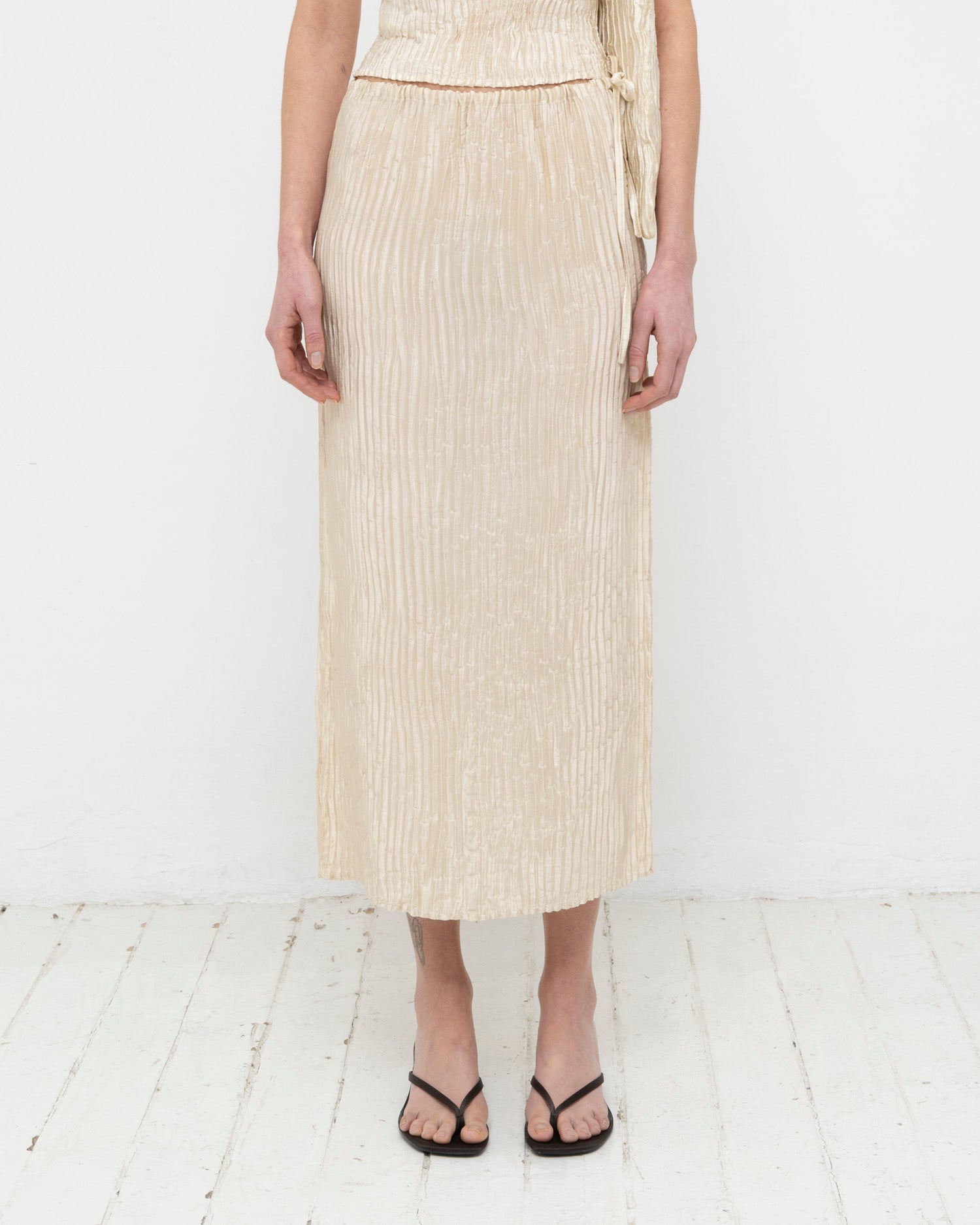 Plissé Satin Silk Long Skirt