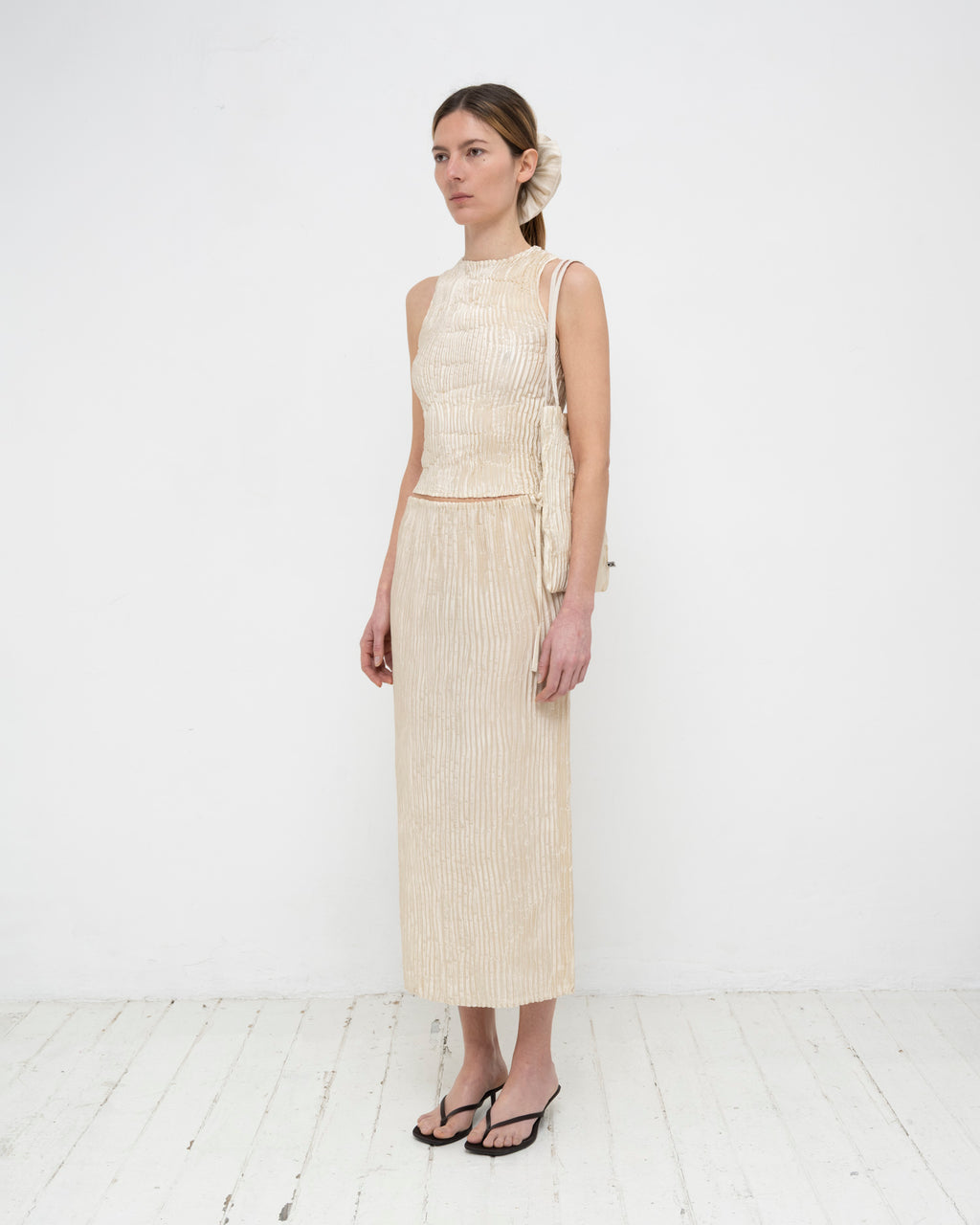 Plissé Satin Silk Long Skirt