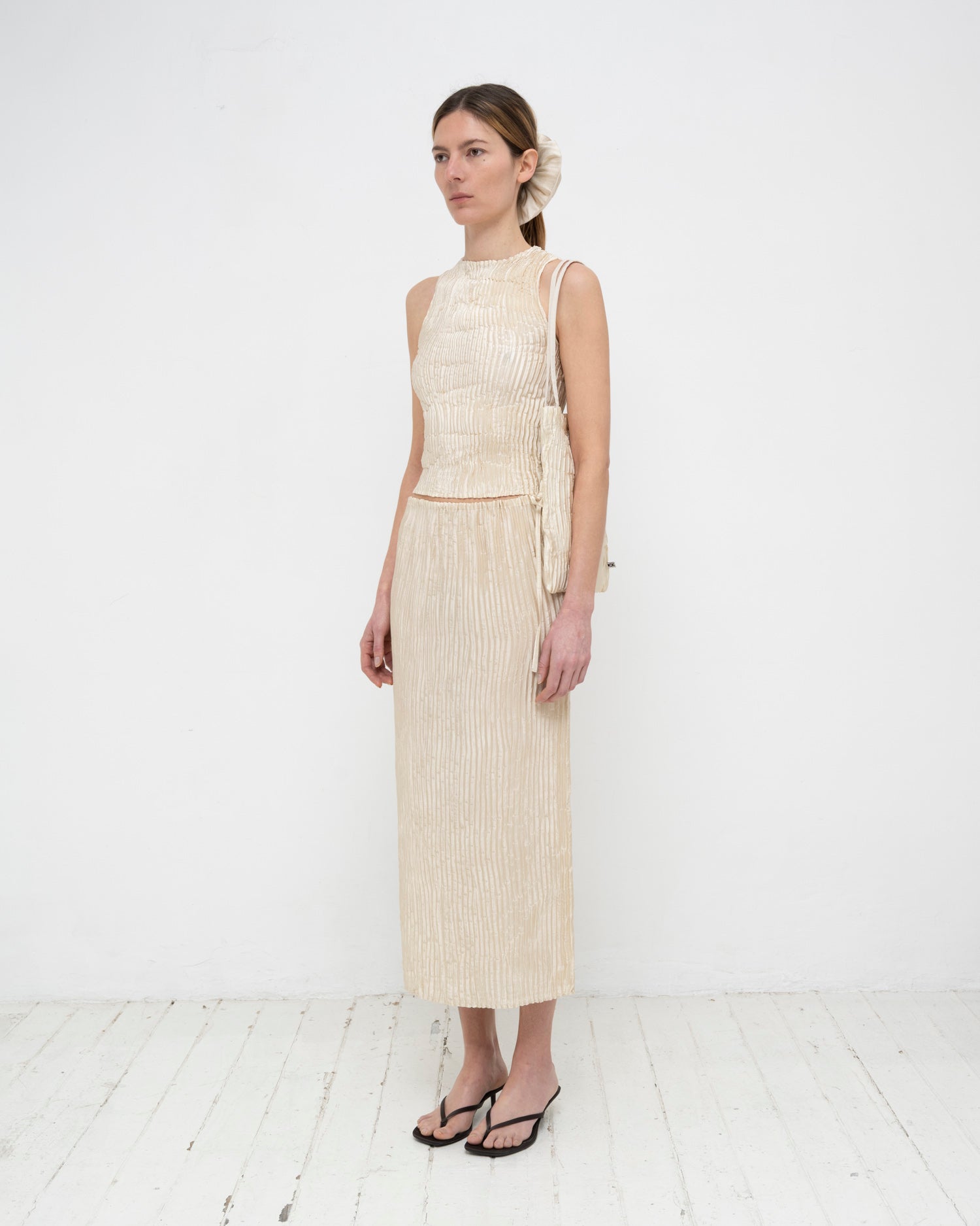 Plissé Satin Silk Long Skirt