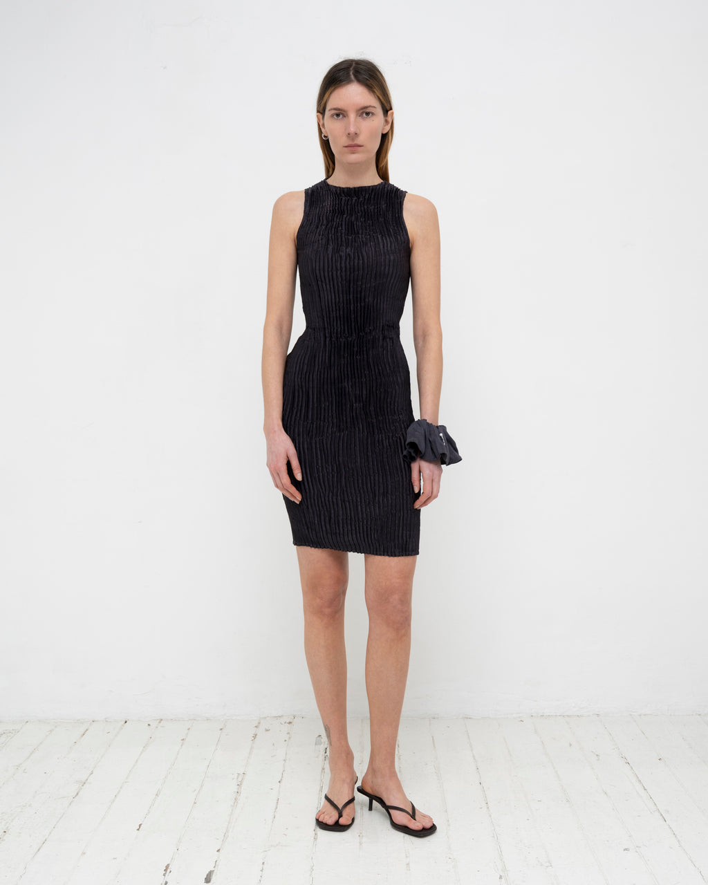 Plissé Satin Silk Tank Short Dress