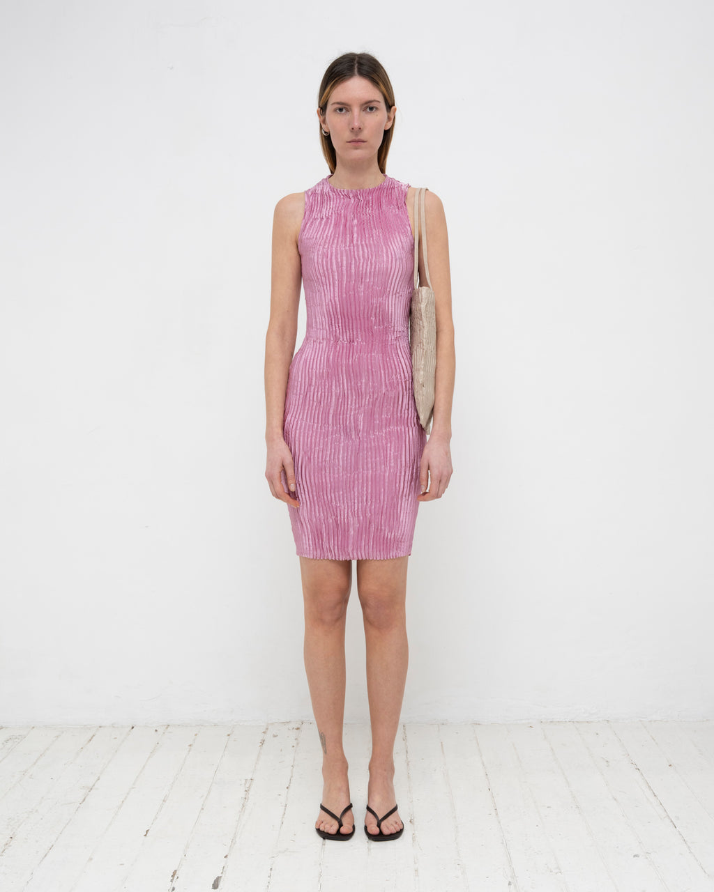 Plissé Satin Silk Tank Short Dress